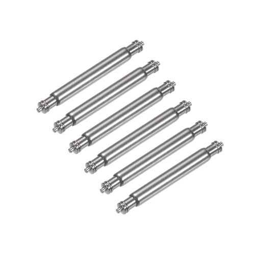 Uxcell 6pcs Stainless Steel Spring Bar Pins, 19mm Length, 2.5mm Dia, Silver Tone, Double Flanged End Pins for Watch Band Strap