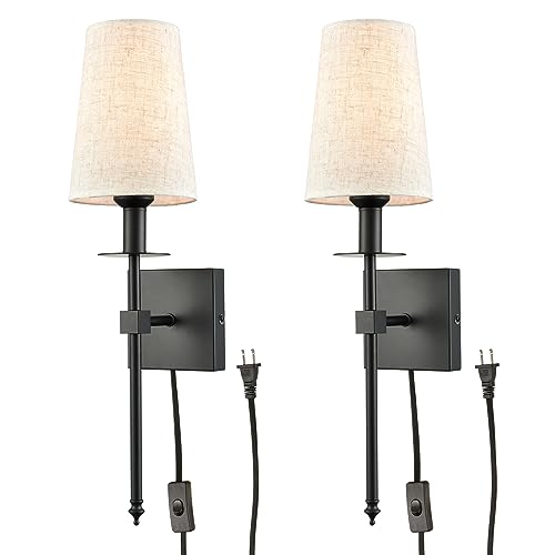 Modern-Plug-in-Wall-Sconces-Set-of-Two-Farmhouse-Black-Wall-Sconce-with-Fabric-Shade-HardwiredPlug-in-Wall-Lamps-for-Bedroom-Hallway-Bathroom Modern Plug in Wall Sconces Set of Two Farmhouse Black Wall Sconce with Fabric Shade HardwiredPlug in Wall Lamps for Bedroom Hallway Bathroom