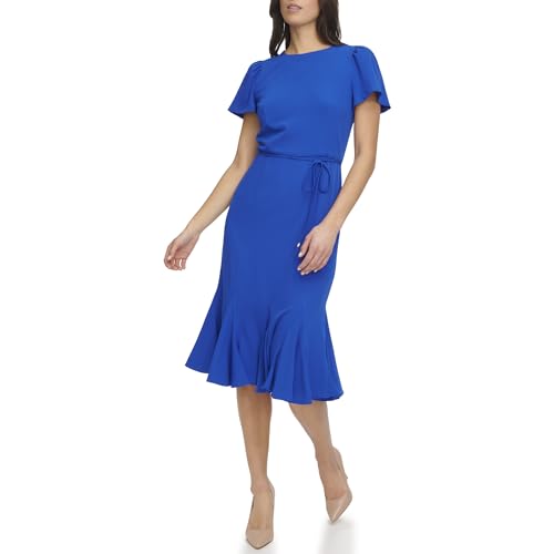Image of Tommy Hilfiger Women's Short Sleeve Pleated Hem Rope Belt Midi Dress
