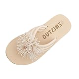 Genérico Chanchas para Mujer con Flor de Encaje Sandalias Tejidas Boho Chic de Verano Planas Ligeras y Elegantes para Playa o Casual (Beige, 37)