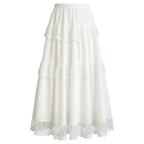 Jupe longue blanche plissée à volants avec une taille haute élastique