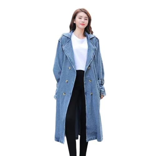 Trench ample mi-long en denim veste longue boutonnée jean automne femme