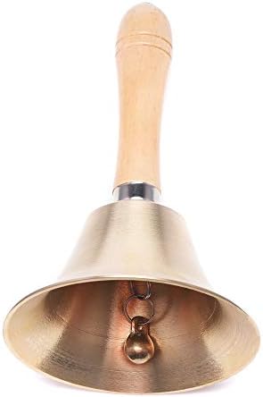 Extra Loud Solid Brass Hand Call Bell with Wooden Handle