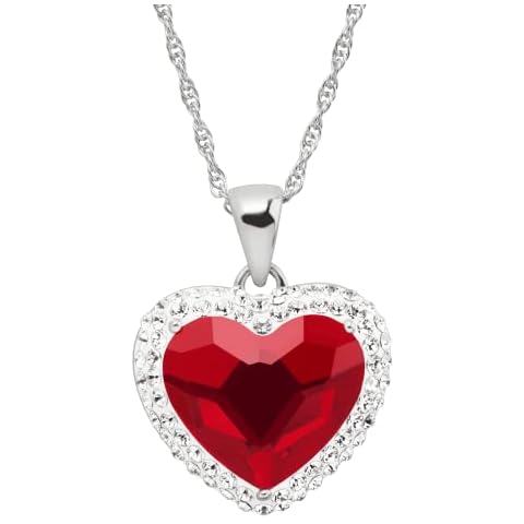 Crystaluxe Red Heart Halo Pendant with Crystals in Sterling Silver, 18" Cover