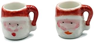 1shopforyou Christmas Santa Coffee Mugs Set of 2 Dollhouse Miniature Kitchen Perfect Ceramic Coffee Mugs