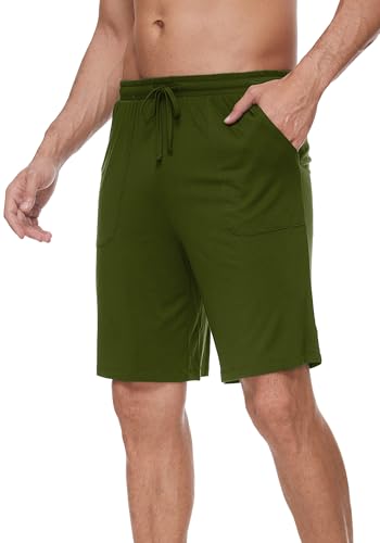 WiWi Viscose from Bamboo Pajamas Shorts for Men Soft Knit Pajama Sleep Bottoms Summer Pj Short Pants S-XXL, Army Green, Medium2