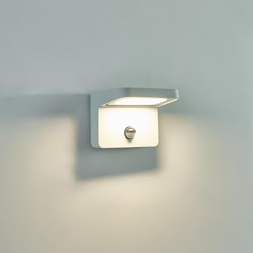 FLORNIA Outside LED Wall Light with Motion Sensor, Outdoor Light Main Powered with Rotating Lamp Head, Waterproof IP44 Front Door Light for Garden, Garage, Hallway, 4000K
