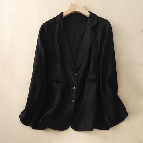 Cotton Linen Blazer for Women Fall 2024 Long Sleeve Lightweight Business Casual Jackets Lapel Button Down Outerwear2