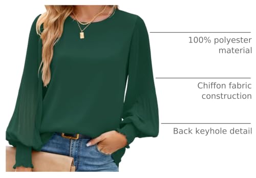 Image of Aifer Womens Tops Dressy Casual Long Sleeve Shirts Chiffon Blouses | Sheer Pleated Lantern Sleeves, Crew Neck, Back Keyhole, Versatile, Ideal for Office Workwear, Daily Outfits, Party Looks