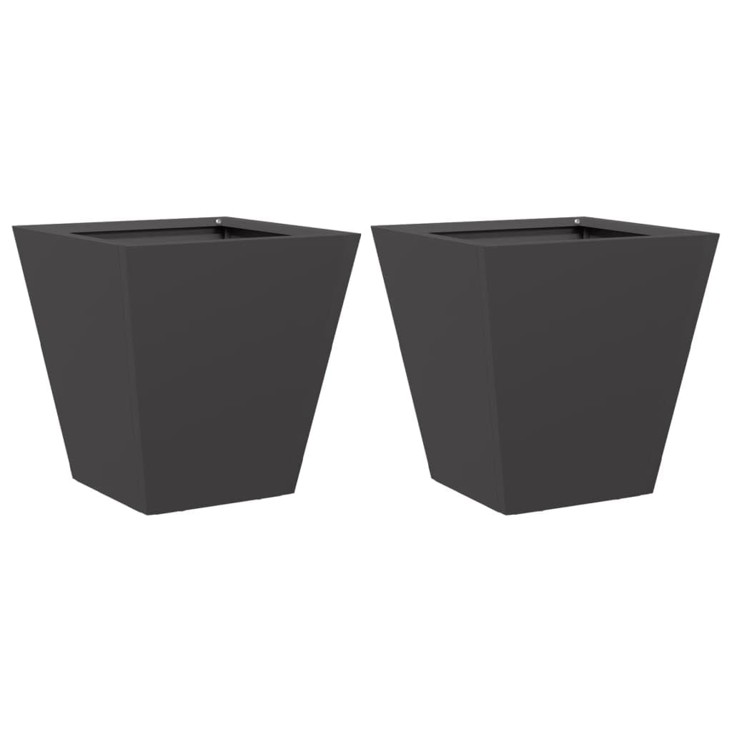 vidaXL Garden Planters - Black - 2 pcs - 30x30x30 cm - Steel