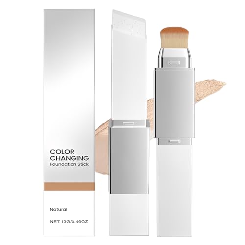 LAKPYN Barra Base Maquillaje Que Cambia Color,Barra Crema Cubriente Bar Ra Basemaquillaje Blanca Con Cobertura Completa A Media,Para Todo Tipo Pieles,Con Cabezal Brocha (Color Natural)