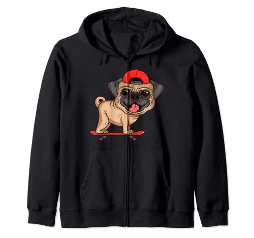 Pug Skateboard cane cucciolo divertente pattinatore skateboard regali Felpa con Cappuccio