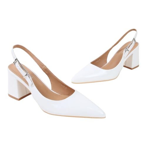 Women Patent Block Heel Buckle Slingback Pumps Shoes3