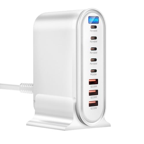 Image of CUBONIC 600W GaN Charging Station, 8-Port Dock with 5 USB-C & 3 USB-A Desktop Charger with Digital Display and Desk Stand, Multiport Charging Hub for Home, Office, Workstation & Travel