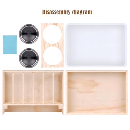 MOGOULUA 3-in-1 Kaninchen-Heu-Futterstation mit Katzentoilette, Futternäpfe für Haustiere, Holz, Heuraufe für kleine Haustiere, Kaninchen, Hamster, Meerschweinchen