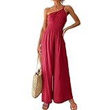 Mono de verano para mujer, largo, elegante, sin mangas, mono de una pieza, traje de pantalón, mono con tirantes de un hombro para mujer, sin mangas, cintura alta, pierna ancha, plisado, mono informa