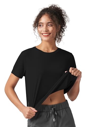 Willit Women's Workout Tops Athletic Shirts Cropped Short Sleeve Split Back Gym Breathable Quick Dry2