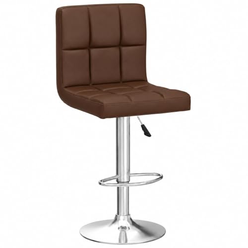 Image of Kemon KaiMeng Modern Adjustable Swivel Bar Stool Chair with Backrest, PU Leather Hydraulic Counter Stool with Footrest for Kitchen Island, Cafe & Home Bar, Brown, Square Tufted Back Stool