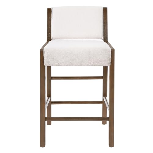 Christopher Knight Home Mono Set de 2 Butacos de Barra de 26.5" de Altura de Mostrador, Butacos Tapizados en Tela con Reposapiés, Butacos de Madera de Caucho, Sillas Modernas sin Brazos para Cocina, Nogal+Blanco miniatura 5