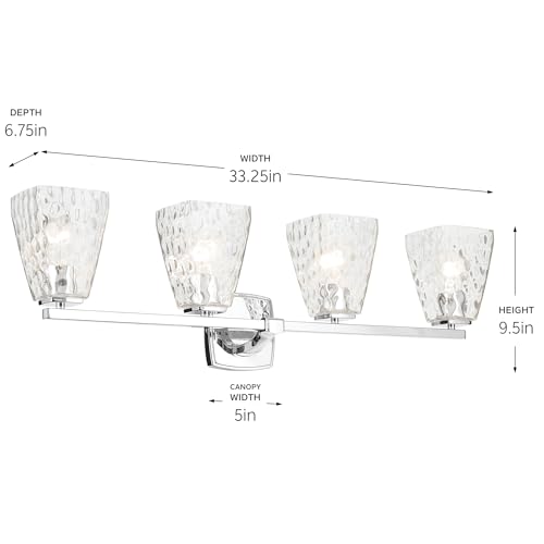 Image of Kichler Marant 4-Light Bathroom Vanity Light Fixture 33.25 inch Chrome with Clear Water Glass Shade Over Mirror for Modern Powder Room and Bathroom Lighting (33.25 inch W x 9.5 inch H), 55217CHWTR