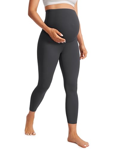 CRZ YOGA Womens Butterluxe Maternity Capris Leggings 23" - Workout Active Yoga Crop Pants Over The Belly Pregnancy Soft Mysterious Grey Medium
