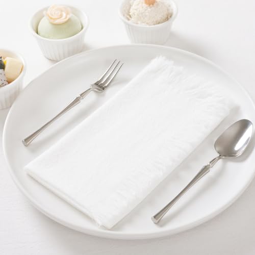 Dezerlor HMNPS-IVORY6 6 Pack Ivory White Cotton Linen Napkins With Fringe Fall Napkins Cloth Set Of 6 Boho Thanksgiving Napkins Handmade Dinner Napkins Bulk thumb #2