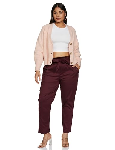 Image of Amazon Brand - Symbol Women's Tapered Paper Bag Trousers (High Rise Ankle Length | with Self Fabric Belt) (Available in Plus Sizes)