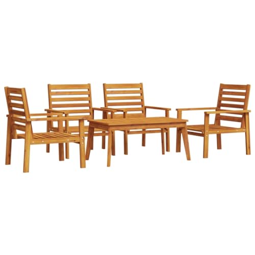 pokgdf Salon de jardin 5 pièces en bois massif d'acacia pour jardin et terrasse - Élégant salon de détente en bois d'acacia massif avec table et bancs