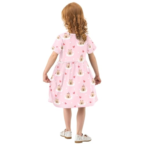 senya Summer Girl Dresses Cute Capybara with Leaves Toddler Short Sleeve A-line Dress Casual Sundress3