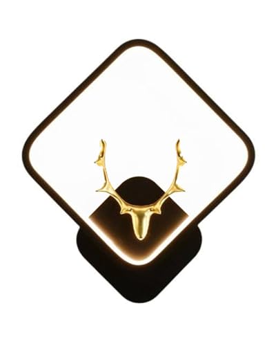 Image of Homesake LED Wall Lamp for Living Room Bedroom, Modern Golden Deer Decorative Wall Light, Warm White Indoor Designer Home Decor Light, Stag Face, Square Frame, (Black, Square)