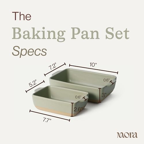 Image of Mora Ceramic Set of 2 Baking Dishes For Casserole, Banana Bread, Brownies, Broiling, Roasting, and Baking. 7x11 in and Loaf Pans - Porcelain Serving Bakeware from Oven to Table. Freezer Safe - Thyme