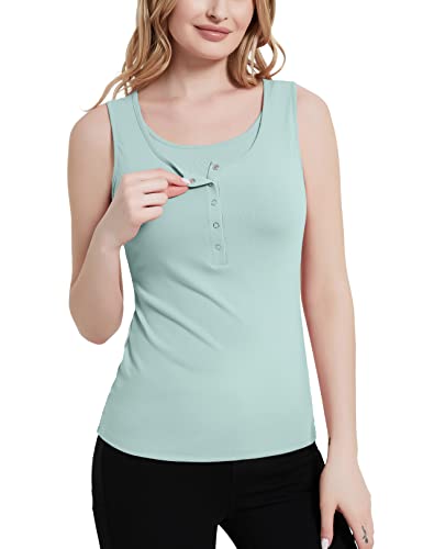 Sweetbump Nursing Tank Tops For Women Scoop Neck Sleeveless Breastfeeding Shirt Sage Green M #TOP1