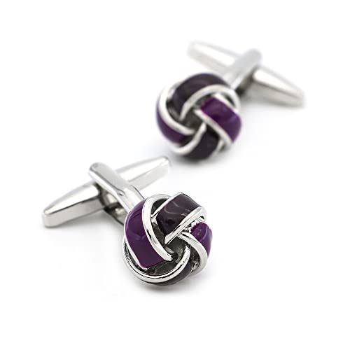Mancuernillas nudo retorcido negro púrpura para camisa de hombre miniatura 6