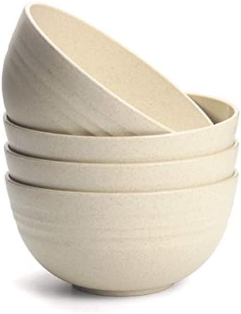 JUCOXO Wheat Straw Bowls Plastic Cereal Bowls Reusable - 24 Oz Microwave Safe Bowls for Kitchen, Unbreakable Cereal Bowl Set of 4, BPA Free