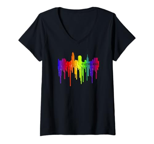 Donna Pastello fuso, Paint drip Rainbow Pride Cleveland City Maglietta con Collo a V