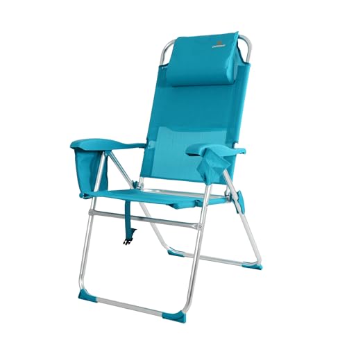 CREVICOSTA QUALITY MARK MARCAS DE CALIDAD - Palmera 2081-3 - Silla de Playa Plegable con reposabrazos, y 8 Posiciones. con Nuevo cojín ergonómico y Nueva Nevera incorporada. Textilene (Turquesa)
