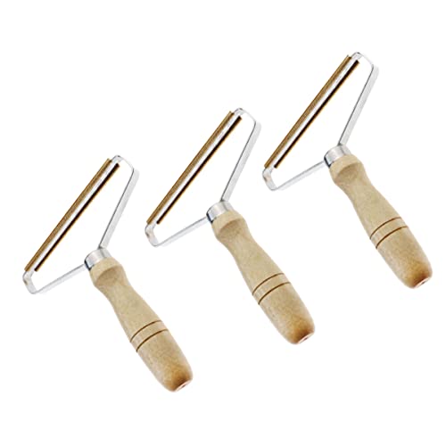 3個 リントリムーバー 手動衣類 器 ペットの毛抜き 再利用可能な糸くず除去ブラシ 衣類毛羽シェーバー クイックリントヘアシェーバー 服の 器 木 UTHCLO