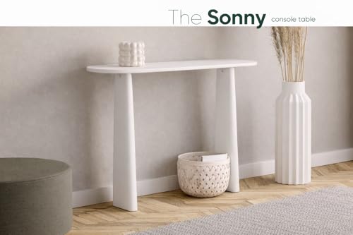 Image of Furniture Modern Solid Wood Console Table with Rounded Edges, Natural Finish, Minimalist Scandinavian Style Entryway Furniture (Style 2, White, 80x30x80 cm)