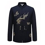 Chinesisches Kostüm für Herren, langärmliges Hemd für Erwachsene, traditioneller Tang Kung Fu Uniform, Blau 1, XL