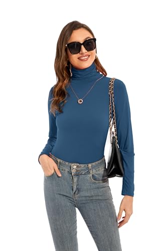 Image of Womens Long Sleeve Turtleneck T-Shirts Casual Lightweight Slim Fit Cozy Base Layer Top