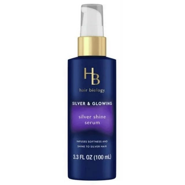 HB Hair Biology Silver Shine Serum with Biotin 3.3 fl oz. Moisture and Shine. Smooths, Softens and Healthy Glow. Formulated for Color-Treated Gray Hair. (1 Pack)