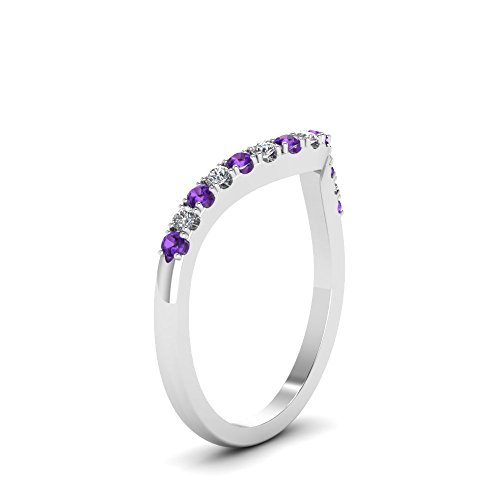 Purple Amethyst & White CZ Diamond 18k White Gold Over .925 Sterling Silver Curved Engagement Wedding Band Ring For Womens3