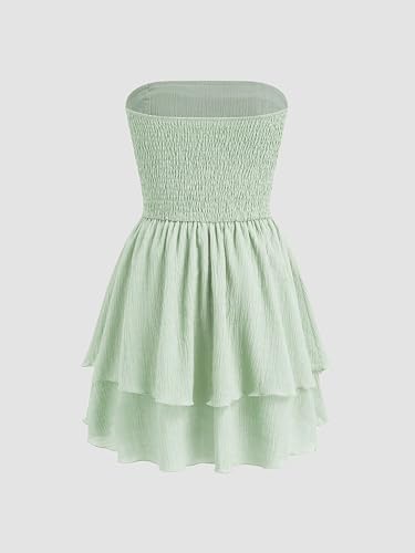 Image of CIDER Women's Summer Cocktail Dress - Tube Ruched Ruffle Mini Dress | Strapless, Country Concert, Western Cowgirl Outfits