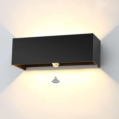LEDMO 30W LED Applique Murale Exterieur avec Détecteur de Mouvement, 3000K Noir Applique Extérieur Réglable de Façade en Aluminium, Ip65 étanche pour Escalier Salon Chambre