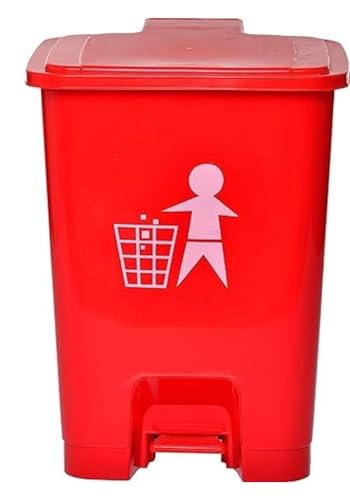 Image of Biomedical Waste Bin 30L Red - Plastic Pedal Dustbin for Hospitals Clinics and Labs with Foot Operated Lid, Includes 5 Free Bio Hazard Bags, Durable and Hygienic