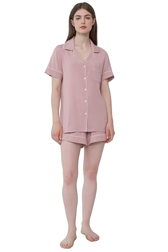 Image of Cherrydew Women Bamboo Viscose Super Soft Comfy Summer Cooling Short Sleeve Button Down Pajama Shorts Set S-XXL