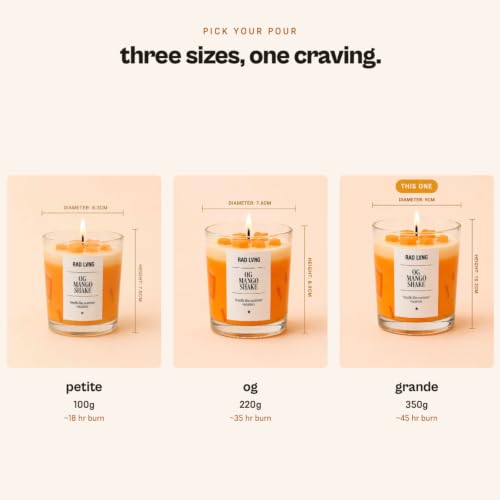 Image of RAD LVNG OG Mango Shake Grande | 350g Soy Wax Scented Candle | 45hr+ Burn | Gel Wax Cubes | Silicone Lid | Hand-Poured | Mango, Sweet, Fruity | Gifting & Home Decor
