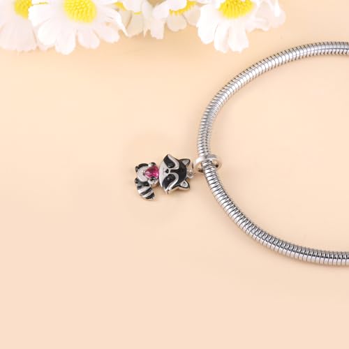 Cute Raccoon Charms for Bracelet - 925 Sterling Silver Raccoon Heart Charms for Daughter Animal Gifts for Bracelets Animal Jewelry for Birthday3