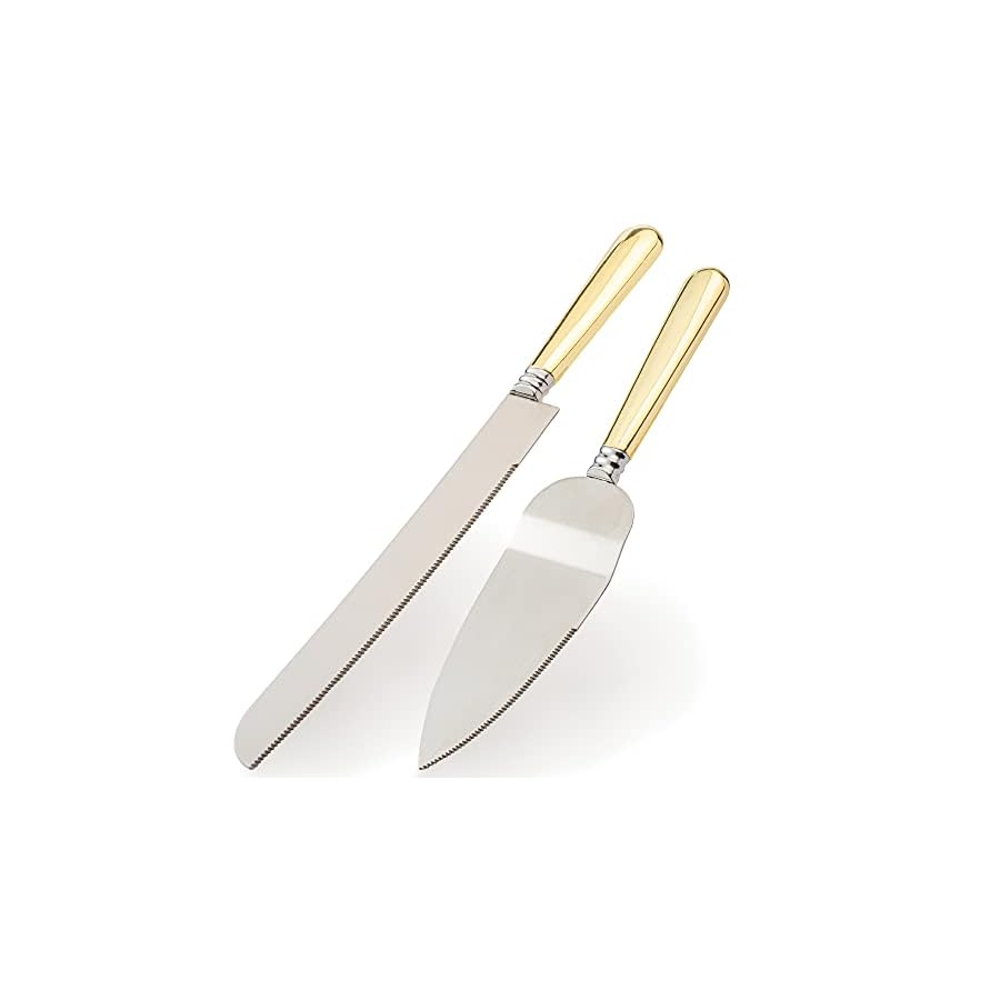 VARLKA Wedding Cake Knife and Server Set, Cake Cutting Set for Wedding, Personalized Stainless Steel Blade and ABS Gold Plated Handle Cake Cutter & Pie Server Set for Birthdays, Anniversary, Parties