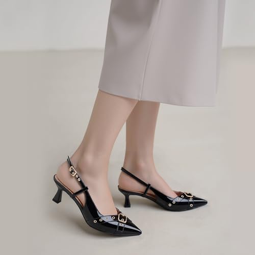 Women’s Pointed Toe Slingback Pumps – Fashionable Buckle & Studded Design Mid Heel Dress Shoes for Party Wedding Work2